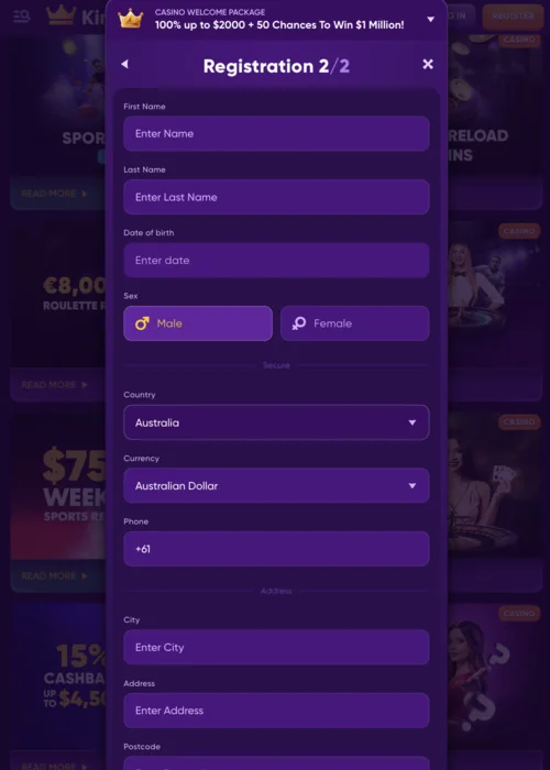 Registro en Kingmaker Casino